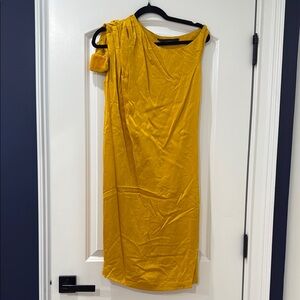 Thakoon yellow silk dress with fur detail
